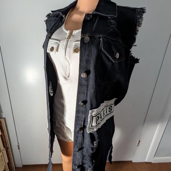 Taxi Jackets & Blazers - Taxi Black denim Shirt Dress patched and frayed details Size S